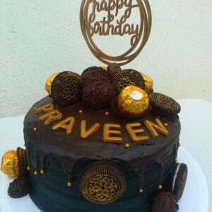 chocolate drip cake with chocolate balls