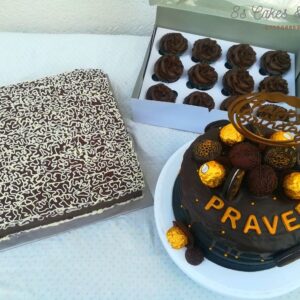 chocolate cake setup for a birthday