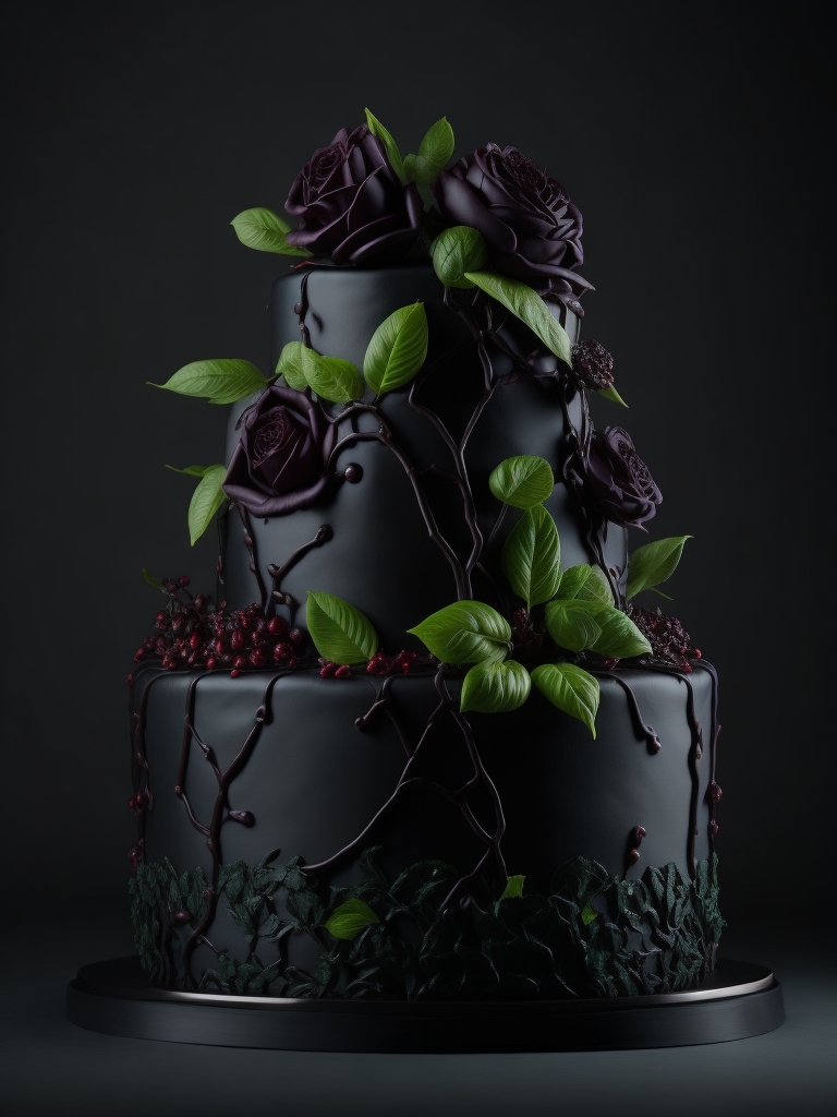 green and black wedding cake