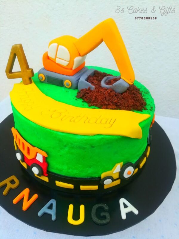 excavator birthday cake