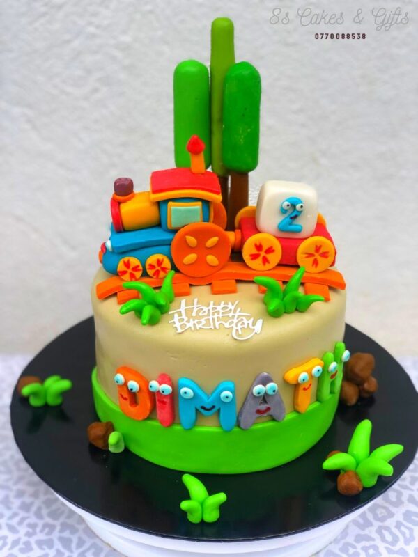 Cactus and train theme cake